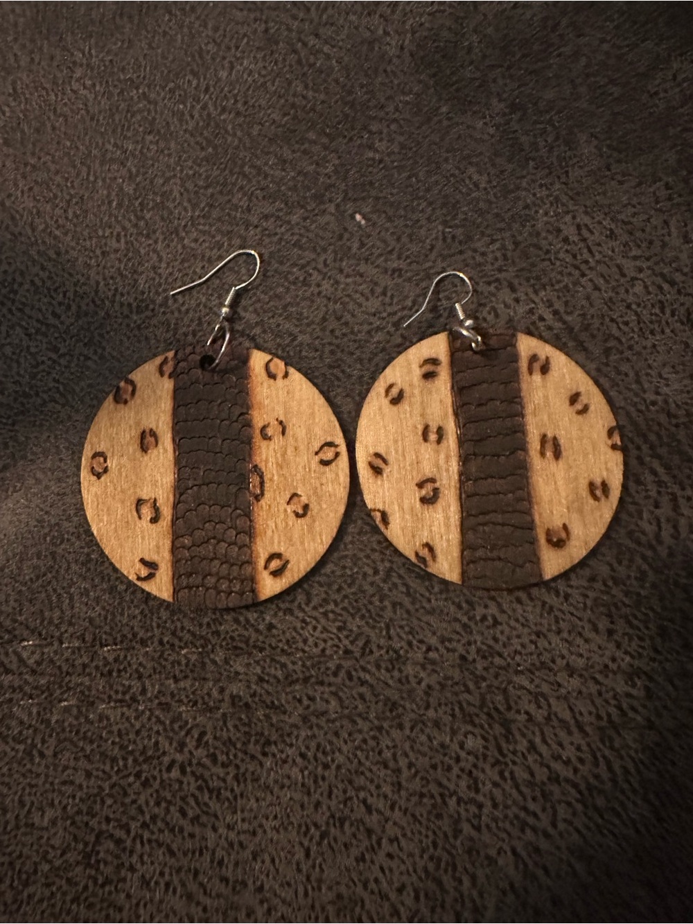 Handcrafted Brown and Tan Wooden Leopard Print Drop Earrings
